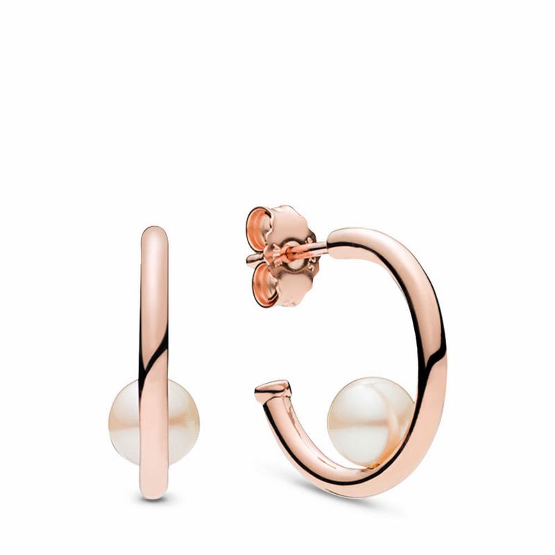 Pandora Rose™ Contemporary Pearls Hoop Earrings - Pandora Rose/White/Freshwater Cultured Pearl - Can